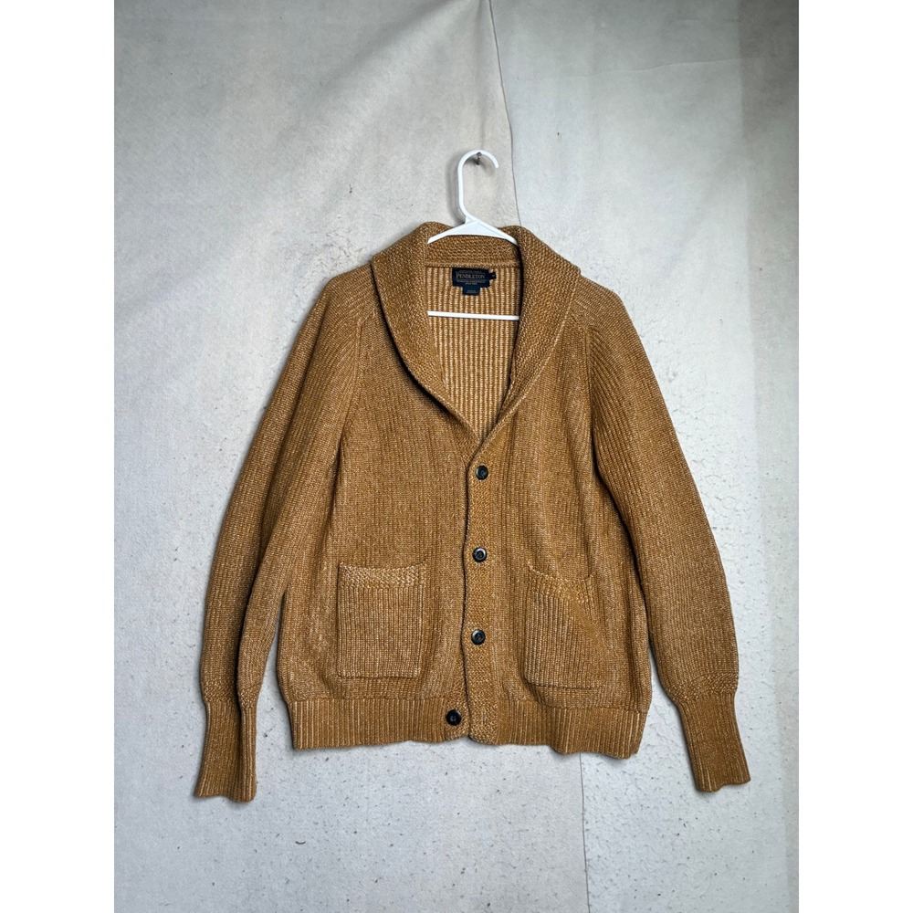 Pendleton Mens Shawl Collar Cardigan Sweater Mustard Yellow Marled Knit Medium